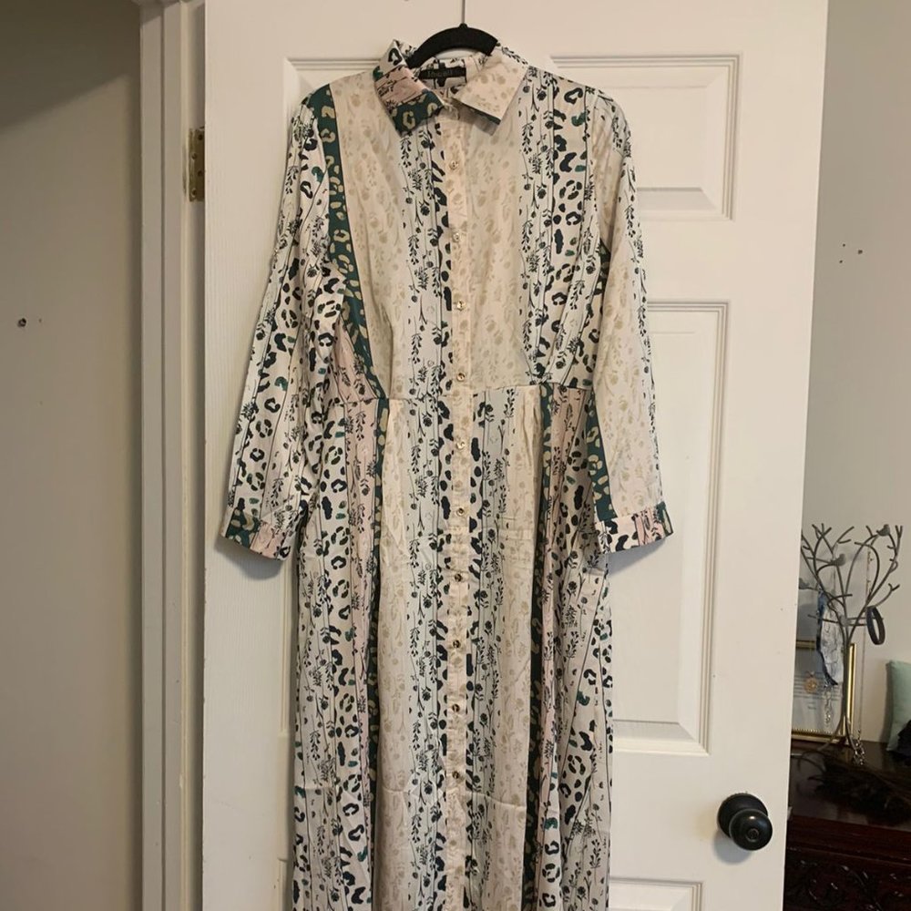 Printed Button Down Dress with POCKETS